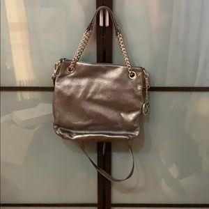 Michael Kors silver metallic messenger bag